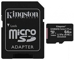 Kingston 64GB MicroSD Card + SD Adapter